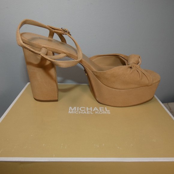 NiB Hard to Find Michael Kors Suri Platform 10 M Peanut Suede Leather - Picture 2 of 11
